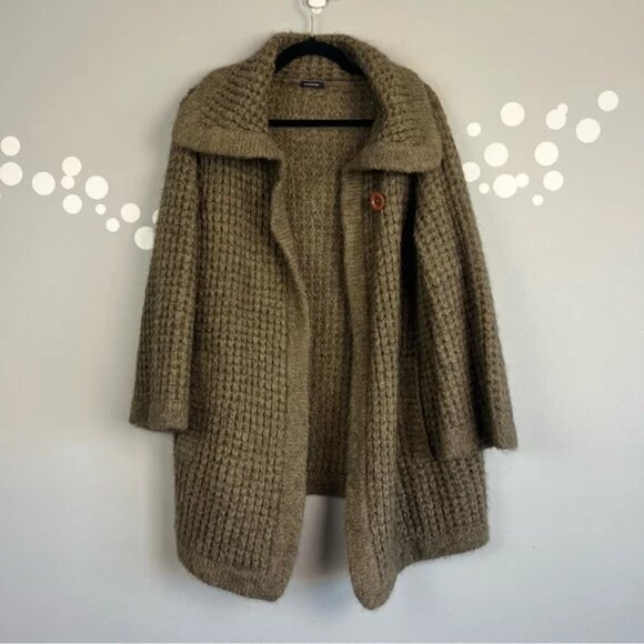 Magaschoni Mohair Wool Knit Cardigan Coat Cowl Neck One Button Sweater Jacket - Picture 4 of 8